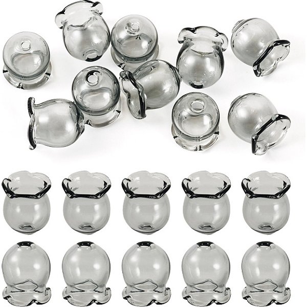 10Pcs Glass Bead Caps for Wind Chimes Making, Campanula Medium, Gray, 13.5x12mm, Hole: 2mm