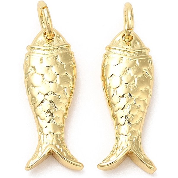 Pendentifs De Placage En Laiton, Plaqué Longue DuréE, Sans Cadmium Et Sans Plomb, Avec Anneaux De Jonction, Breloques De Poissons, VéRitable 18K Plaqué Or, 17.5X7X3Mm, Trou: 3Mm-image