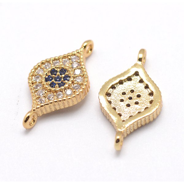 Ojo Plano Redondo LatóN Micro Pavimenta Enlaces CúBicos De Zirconia, Sin Cadmio Y NíQue Y Plomo, Real 18K Chapado En Oro, 16X8X2Mm, Agujero: 1 Mm-image