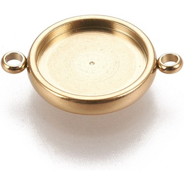 Ionenplattierung (IP) 304 Edelstahl-Verbindungsstück-Einstellungen, Lünettenbecher mit glattem Rand, Flachrund, golden, Fach: 12 mm, 20x14.5x2.5-3 mm, Bohrung: 1.6-1.8 mm