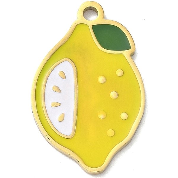 304 Stainless Steel Fruit Enamel Pendants, Real 18K Gold Plated, Lemon, 25X16X1.5Mm, Hole: 2Mm-image