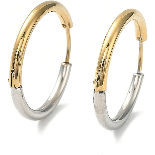 Boucles D'oreilles CréOles Bicolores En Acier Inoxydable 304 Avec Placage Ionique (Ip), Avec 316 éPingles En Acier Inoxydable Chirurgical Pour Femmes, Or Et Acier Inoxydable Couleur, 10 Jauge, 24X25X2.5Mm-image