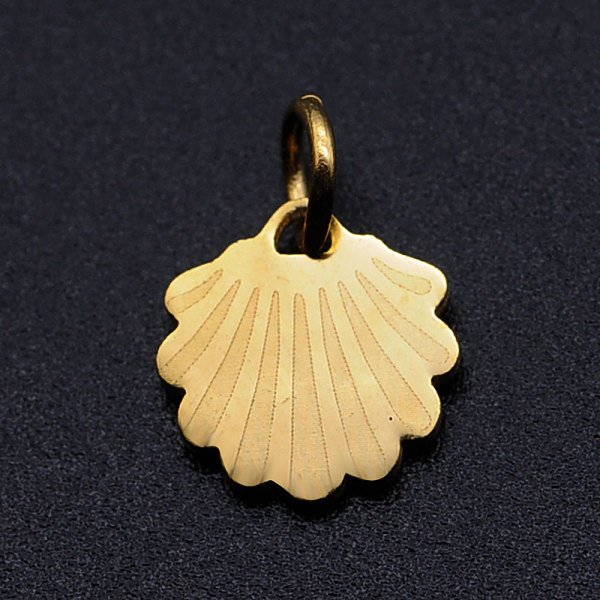 201 Stainless Steel Charms, With Jump Rings, Shell, Golden, 10X9.5X1Mm, Hole: 3Mm-image