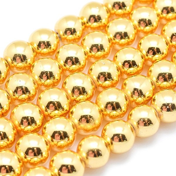 Electroplate Non-Magnetic Synthetic Hematite Beads Strands, Grade Aaa, Long-Lasting Plated, Round, Golden Plated, 2Mm, Hole: 1Mm, About 185Pcs/Strand, 15.7 Inch(40Cm)-image
