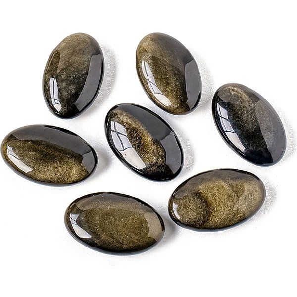 Pierres De Palmier De Massage De GuéRison En Obsidienne Ovale Naturelle à Reflet Doré, Pierre De Souci De Poche, Pour La ThéRapie De Soulagement Du Stress Anxieux, 54X34Mm-image