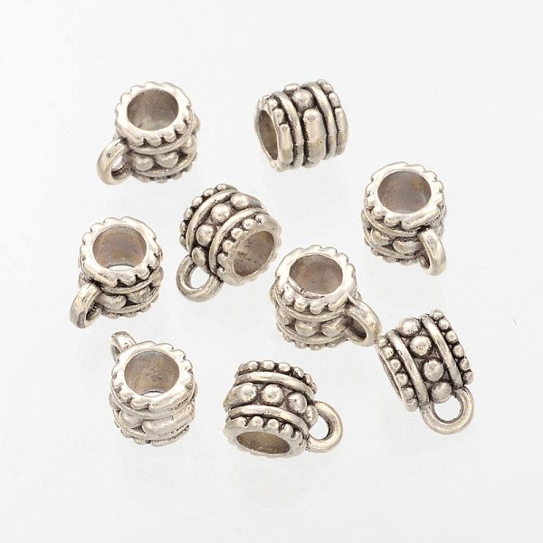 Charm Carrier Barrel Tibetan Silver Tube Bails, Loop Bails, Lead Free & Cadmium Free, Antique Silver, About 7.2Mm In Diameter, 6.5Mm Long, Hole: 5Mm, 2Mm Inner Diameter-image