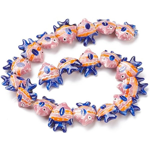 Handmade Porcelain Beads, Fish, Dark Blue, 17-18X21-22X7-7.5Mm, Hole: 2Mm-image