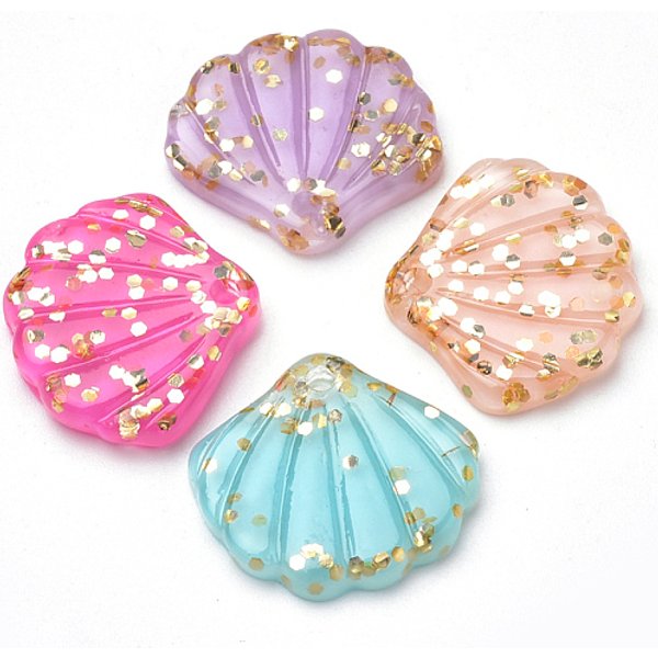 Resin Paillette Pendants, Shell, Mixed Color, 20X22X3Mm, Hole: 1.6Mm-image