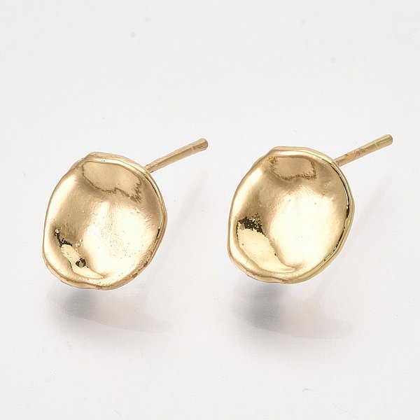 Brass Stud Earring Findings, With Loop, Flat Round, Real 18K Gold Plated, 11.5X10Mm, Hole: 1.2Mm, Pin: 0.8Mm-image