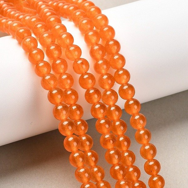 Natural & Dyed Malaysia Jade Bead Strands, Round, Tomato, 6Mm, Hole: 0.8Mm, About 64Pcs/Strand, 15 Inch-image