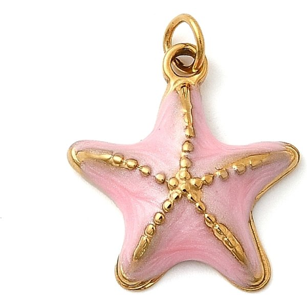 Pendentifs En Acier Inoxydable 304 éMailléS, Breloques Sur Le ThèMe De L'océAn, Placage Ionique (Ip), VéRitable 18K Plaqué Or, éToiles De Mer, 16X15X4Mm, Trou: 2.5Mm-image