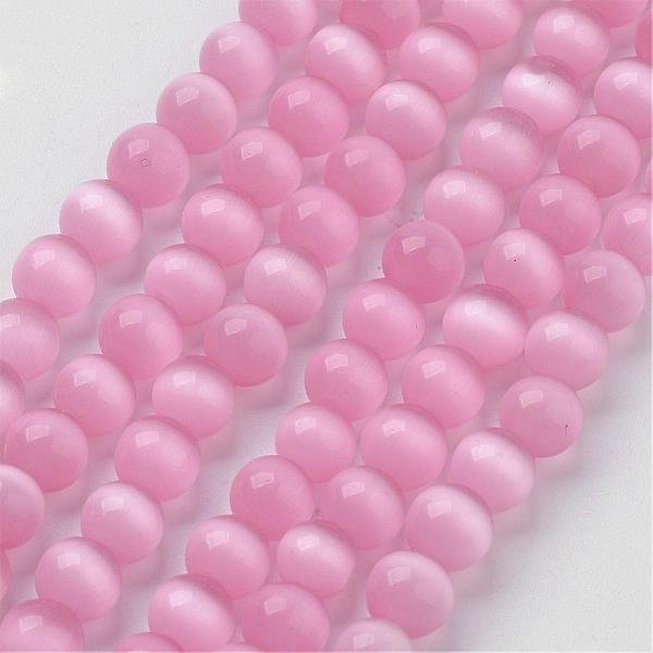 Katzenaugen-Perlen, Runde, Rosa, 6 Mm, Bohrung: 1 Mm, Ca. 66 Stk. / Strang, 14.5 Zoll / Strang-image