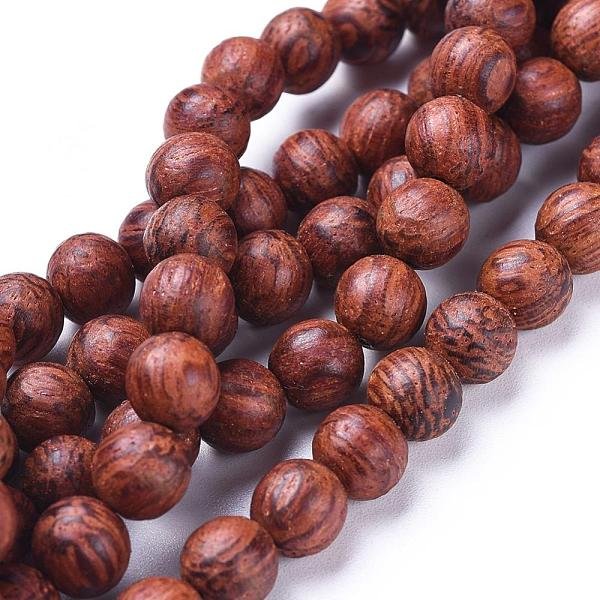 Wood Beads Strands, Natural Dracaena Draco(Dragon Tree) Wooden Beads, Round, 8Mm, Hole: 1.2Mm, About 51Pcs/Strand, 16.1 Inch(41Cm)-image