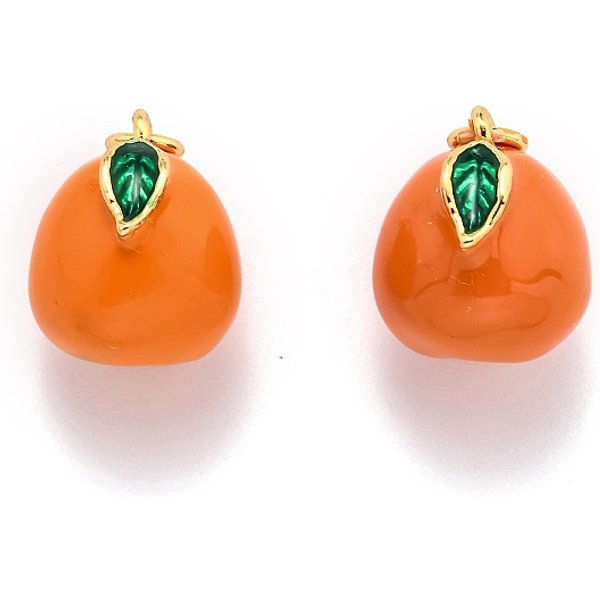 Brass Enamel Charms, With Jump Ring, Long-Lasting Plated, Real 18K Gold Plated, Orange, Coral, 13X12X10.5Mm, Hole: 2.8Mm-image