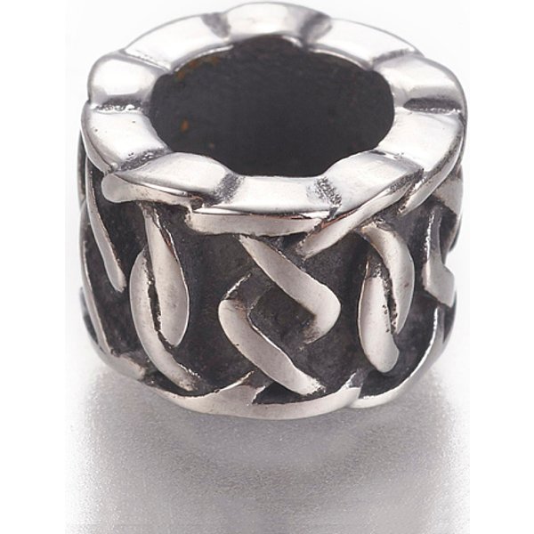 304 Stainless Steel Spacer Beads, Flat Round, Antique Silver, 10.5X7Mm, Hole: 6.5Mm-image