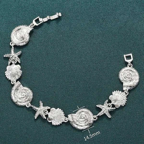 Sommer-Strand-ArmbäNder Aus Messing Mit Mikropflaster Und Klaren Zirkonia-Elementen In Seestern- Und Muschelform, Platin Farbe, 7-1/4 Zoll (18.4 Cm)-image