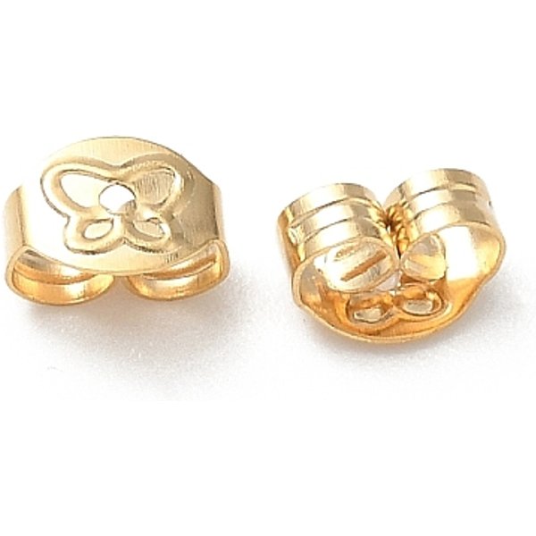 Brass Earring Nuts, Butterfly, Lead Free & Cadmium Free, Real 24K Gold Plated, 4.5X6.5X3.5Mm, Hole: 0.8Mm-image