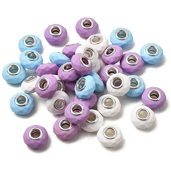 Perles EuropéEnnes En RéSine à Facettes Peintes Au Pistolet, Perles Avec Un Grand Trou , Rondelle Avec Noyaux En Laiton Plaqué Argent, Blanc, 15X8.5Mm, Trou: 5Mm-image