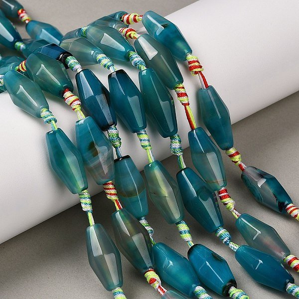 Natural Blue Agate Beads Strands, Dyed & Heated, Faceted, Bicone, Deep Sky Blue, 20-23x10.5mm, Hole: 2mm, about 20pcs/strand, 17.91-18.50''(45.5-47cm)