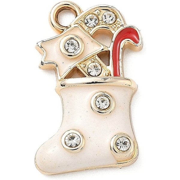 Pendentifs En Alliage Et Strass Sur Le ThèMe De NoëL, Style éMail, Or, Chaussette De NoëL, 21X12.5X3.5Mm, Trou: 2Mm-image