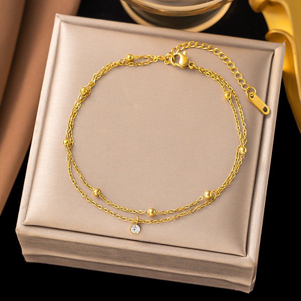 Fußkettchen mit Charme aus Edelstahllegierung, Schmuck für Frauen, golden, Runde, 8-1/4 Zoll (210 mm)