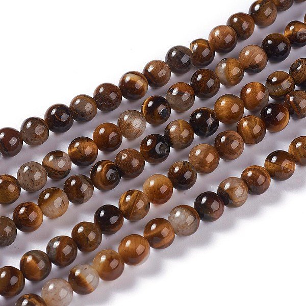 Natural Yellow Tiger Eye Beads Strands, Grade B, Round, 8Mm, Hole: 1Mm, About 45-47Pcs/Strand, 14.37 Inch-14.76(36.5-37.5Cm)-image
