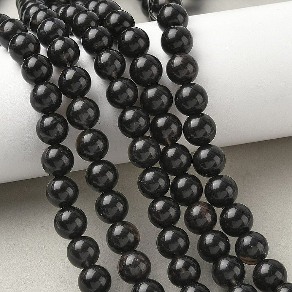 Natural Ice Obsidian Beads Strands, Round, Black, 10Mm, Hole: 1.2Mm, About 31-33Pcs/Strand, 14.76''-14.96''(37.5-38Cm)-image