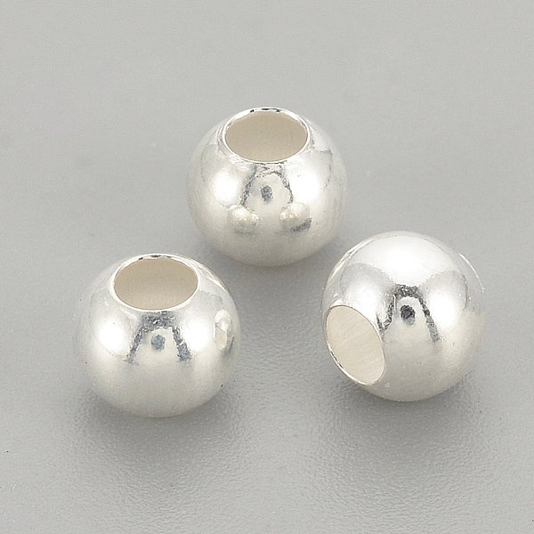 925 Sterling Silver Beads, Round, Silver, 4X3.5Mm, Hole: 1.5Mm-image