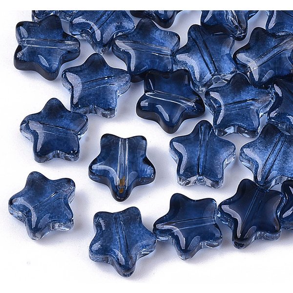 Transparent Spray Painted Glass Beads, Star, Prussian Blue, 8X8X4Mm, Hole: 0.8-1Mm-image