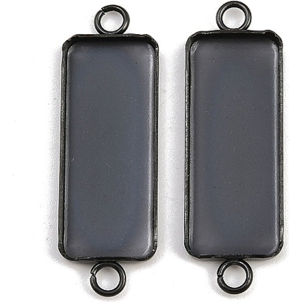 Non-Tarnish 304 Stainless Steel Cabochon Connector Settings, Plain Edge Bezel Cups, Rectangle, Black, Tray: 25x10mm, 34x11x2mm, Hole: 2mm