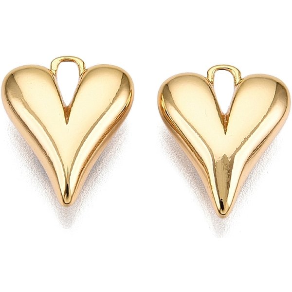 Brass Pendants, Heart Charms, Real 18K Gold Plated, 14X11X3.5Mm, Hole: 1Mm-image