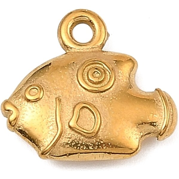 Ocean Theme 304 Stainless Steel Charms, Cadmium Free & Lead Free, Fish, 13x14x3.7mm, Hole: 1.6mm