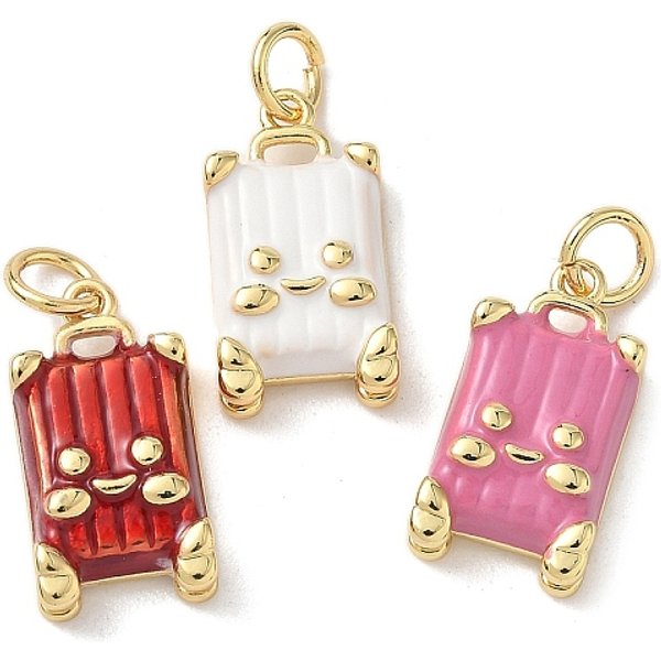 Brass Enamel Pendants, Suitcase Charms, Rack Plating, Cadmium Free & Lead Free, Long-Lasting Plated, Real 18K Gold Plated, Mixed Color, 16.5x8.5x4.5mm, Hole: 3.5mm