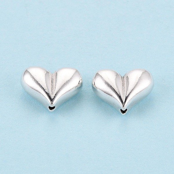 925 Sterling Silver Beads, Heart, Silver, 9X11.5X5Mm, Hole: 1.2Mm-image