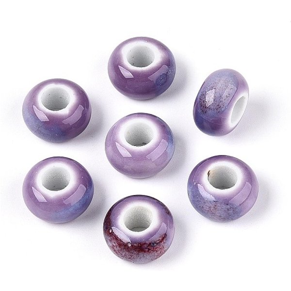 Perles En Porcelaine Manuelles, Fantaisie Porcelaine éMailléE Antique, Perles Avec Un Grand Trou , Rondelle, Support Violet, 15X8Mm, Trou: 6Mm-image