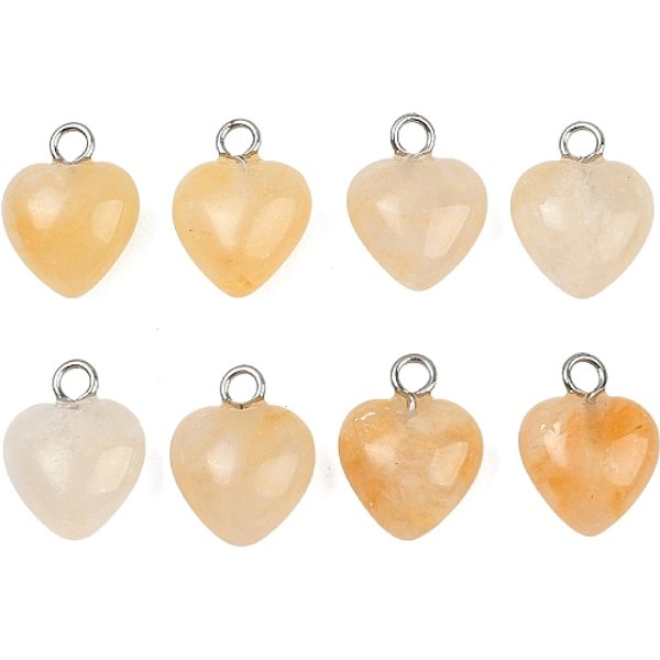 Natural Topaz Jade Charms, With Platinum Tone Brass Loops, Heart, 13X10X5-6Mm, Hole: 2Mm-image