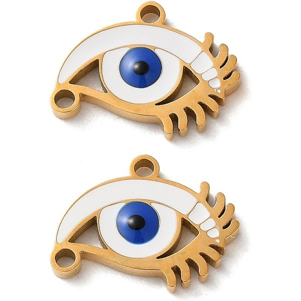 Evil Eye Themes 304 Stainless Steel Enamel Pendants, Ion Plating, White, 12X16X2Mm, Hole: 1.5Mm-image