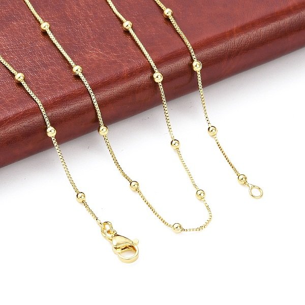 Collar De Cadena SatéLite De LatóN Para Mujer., Sin Plomo Y Cadmio, Real 18K Chapado En Oro, 17.32 Pulgada (44 Cm), El Espacio Entre Las Cuentas: 13.5-14 Mm-image