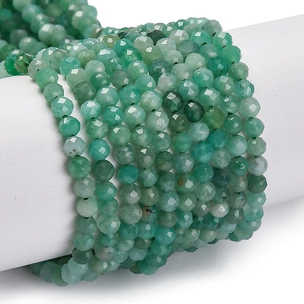 Natural Emerald Beads Strands, Round, Faceted, Garde 3A, 3Mm, Hole: 0.6Mm, About 120-123Pcs/Strand, 15.47''(39.3Cm)-image