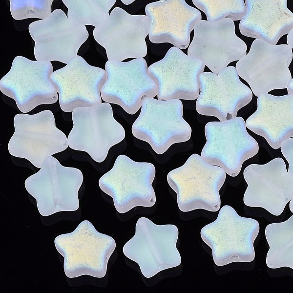 Electroplate Glass Beads, Frosted, Ab Color Plated, Star, Clear Ab, 8X8X4Mm, Hole: 0.8-1Mm-image