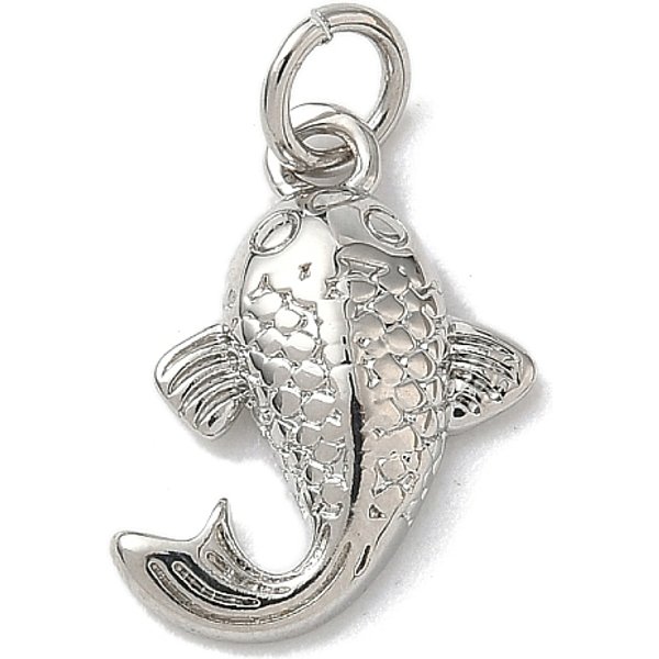 Ocean Series Brass Pendants, Fish Charms With Jump Rings, Rack Plating, Cadmium Free & Lead Free, Long-Lasting Plated, Platinum, 15.5X12.5X3.5Mm, Hole: 3.5Mm-image
