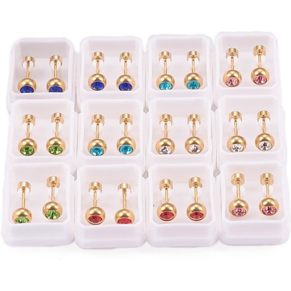 Tapones Para LóBulos De Oreja De Acero Inoxidable 304, Pendientes De Rosca, Con Diamante De ImitacióN, Rerondana Plana, Dorado, Color Mezclado, 13.5Mm, Pin: 1 Mm-image