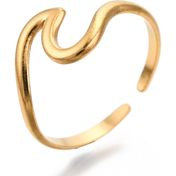Bagues De Manchette OnduléEs En Acier Inoxydable 304 Avec Placage Ionique (Ip), Anneaux Ouverts Pour Femmes Filles, VéRitable 18K Plaqué Or, Nous Taille 7 (17.9 Mm)-image