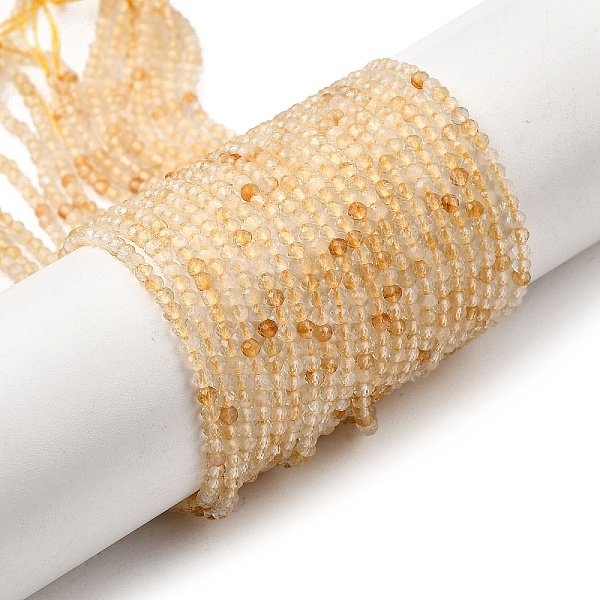 Natural Citrine Beads Strands, Faceted, Round, Dyed & Heated, 2Mm, Hole: 0.5Mm, About 192Pcs/Strand, 15.16 Inch(38.5Cm)-image
