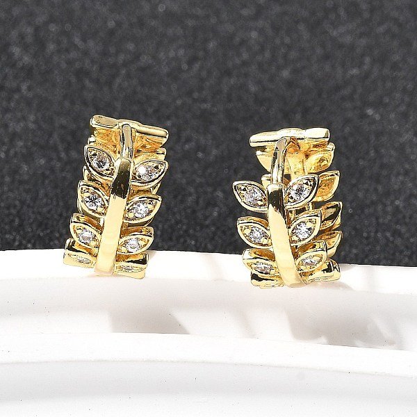Boucles D'oreilles CréOles En Laiton Avec Micro Pavé De Zircons Cubiques Transparents, CréMaillèRe Plaquage, Plaqué Longue DuréE, Sans Cadmium Et Sans Plomb, VéRitable 18K Plaqué Or, 14X7.5Mm-image