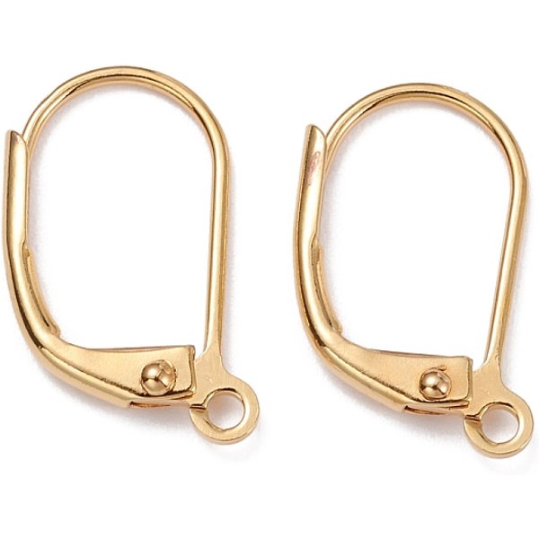 Accessoires Dormeuses D'oreilles En Laiton, Avec Boucle, Plaqué Longue DuréE, VéRitable 18K Plaqué Or, 15.5X10X1.5Mm, Trou: 1.5Mm, Pin: 0.7 Mm-image