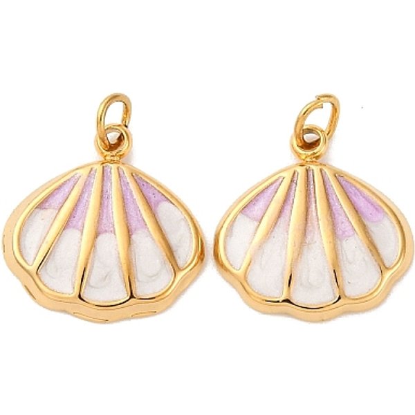 304 Stainless Steel Enamel Charms, Shell Shape Charm, With Jump Ring, Ion Plating(Ip), Real 18K Gold Plated, 13.5X13X2Mm, Hole: 2.5Mm-image