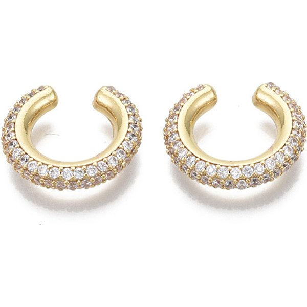 Orecchini A Polsino In Zircone Chiaro Con Micro Pavè Di Ottone, Nichel Libero, Anello, Vero Placcato Oro 18K, 4X10.5Mm-image