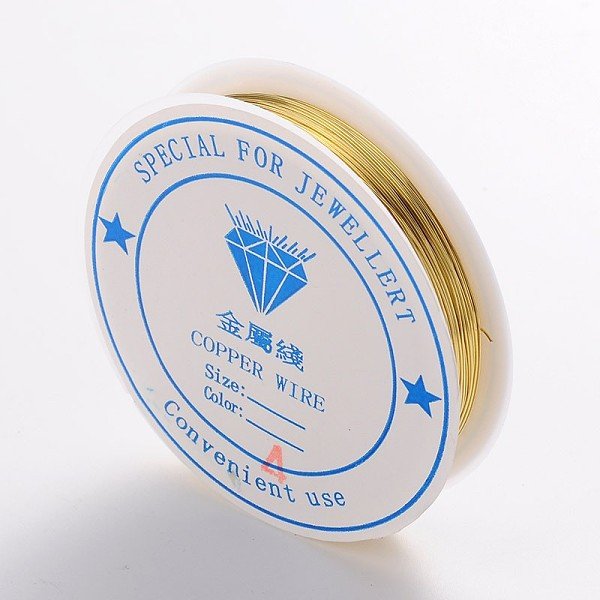 Round Copper Jewelry Wire, Nickel Free, Golden, 26 Gauge, 0.4Mm, About 49.21 Feet(15M)/Roll-image