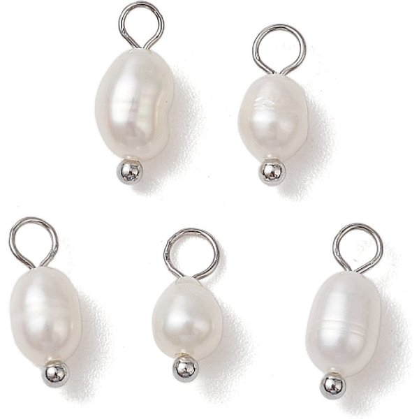 Natural Freshwater Pearl Potato Charms, With Brass Loops, Platinum, 13X4.5Mm, Hole: 2Mm-image